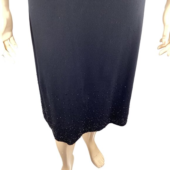Karen Kane Black Beaded Scoop Neck‎ Dress Size Medium Knit Stretch Knee Length - Picture 4 of 7
